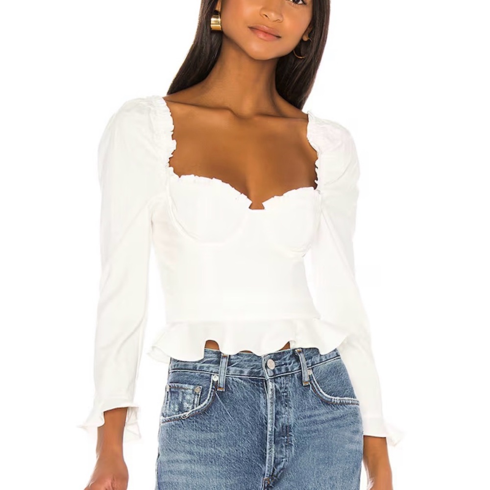 Majorelle Corie Top - White Ruffled Long-Sleeve Bustier Blouse with Tags XXS